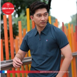 505 Kaos Polo Shirt Lengan Pendek Upper Zipper Waffle