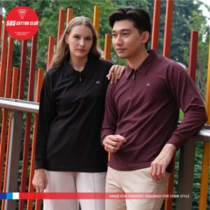 505 Kaos Polo Shirt Lengan Panjang Zipper Waffle