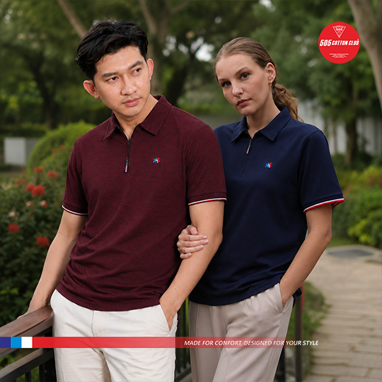 505 Kaos Polo Shirt Lengan Pendek Upper Zipper Waffle